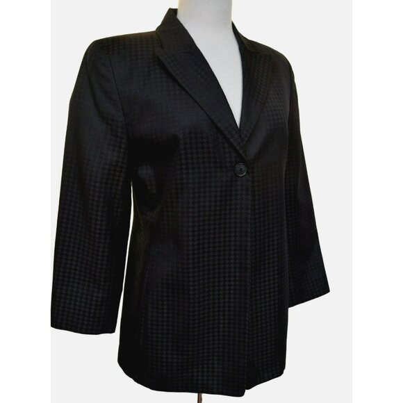 Linda Allard Ellen Tracy Black Fully Lined Cotton Blend Jacket Muted Pattern  4 - Picture 4 of 5